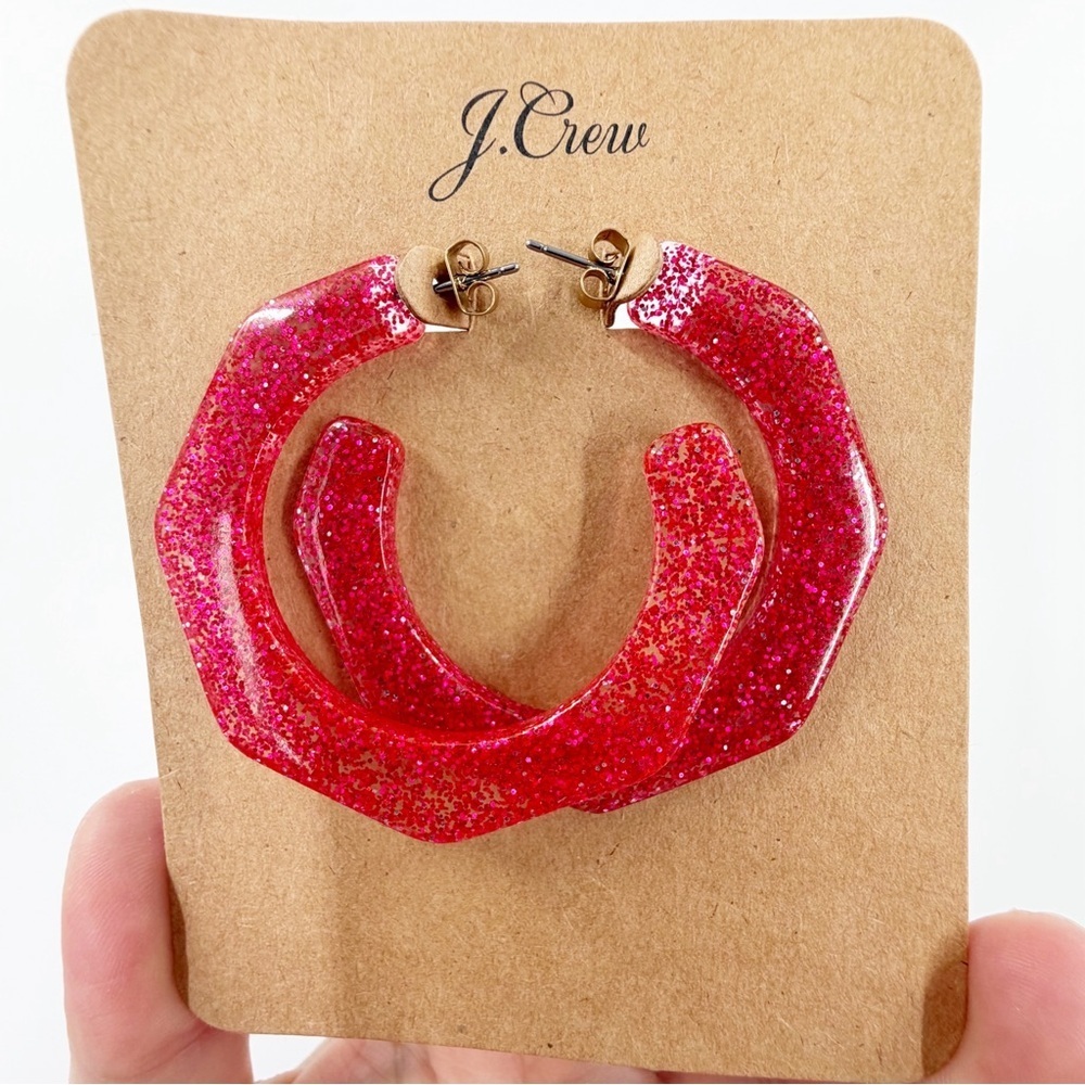 J. Crew Resin Pink Glitter Hoop Earrings